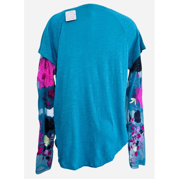 Free People Wm M Take Me Away Twofer Blue Embroidered Lace Long Sleeve NEW W/TAG - Picture 6 of 8